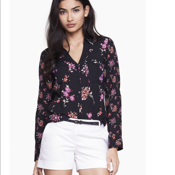 Express Button Down Floral Blouse - Picture 8 of 8